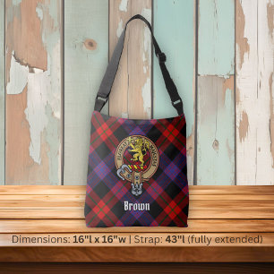 Clan Brown Crest over Tartan Crossbody Bag