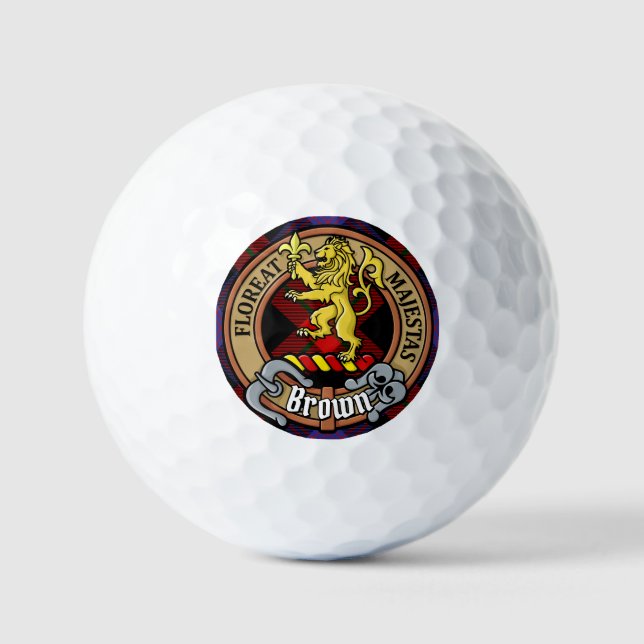 Clan Brown Crest over Tartan Golf Balls (Front)