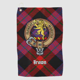 Clan Brown Crest over Tartan Golf Towel