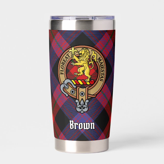 Clan Brown Crest over Tartan Insulated Tumbler (Front)