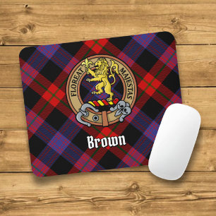 Clan Brown Crest over Tartan Mouse Mat