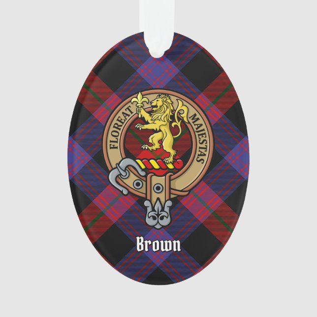 Clan Brown Crest over Tartan Ornament (Front)