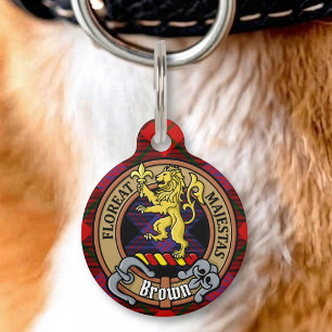 Clan Brown Crest over Tartan Pet Tag