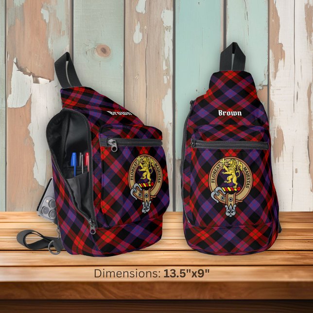 Clan Brown Crest over Tartan Sling Bag (Creator Uploaded)