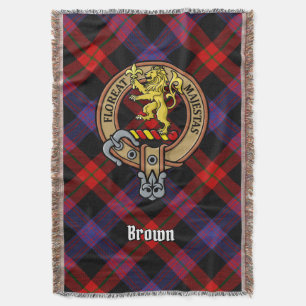 Clan Brown Crest over Tartan Throw Blanket