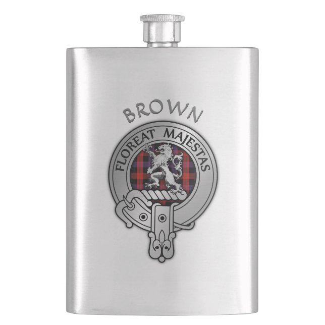 Clan Brown Crest & Tartan Hip Flask (Front)