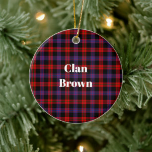 Clan Brown Modern Tartan Ceramic Tree Decoration