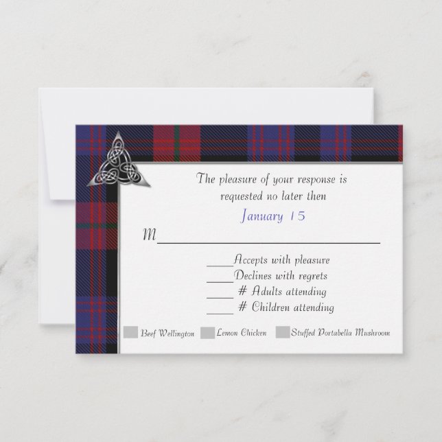 Clan Brown Tartan Plaid Wedding RSVP Card (Front)