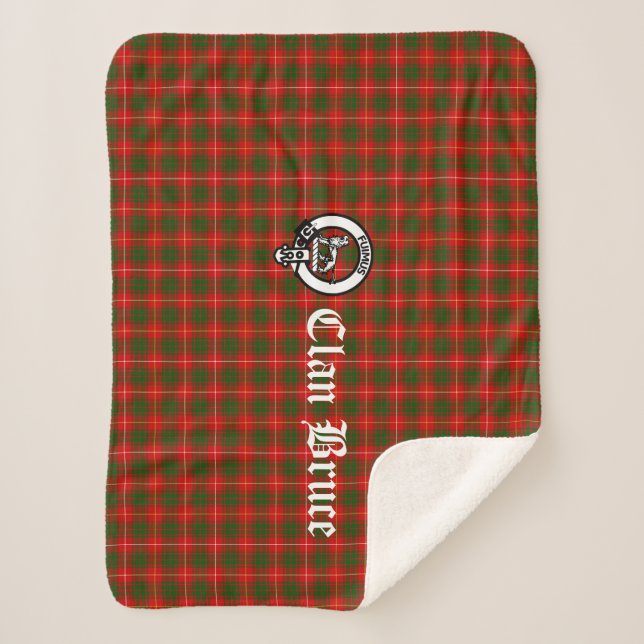 Clan Bruce Crest Badge and Tartan Sherpa Blanket (Front)