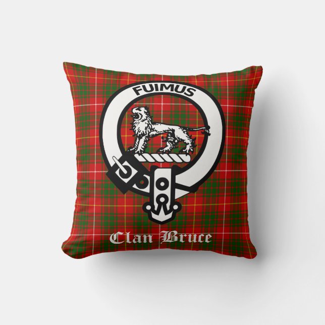Clan Bruce Crest Badge & Tartan Cushion (Front)