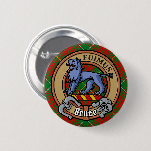 Clan Bruce Crest over Hunting Tartan 6 Cm Round Badge