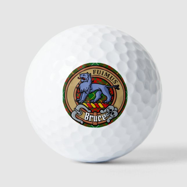Clan Bruce Crest over Hunting Tartan Golf Balls (Front)