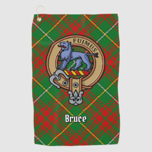 Clan Bruce Crest over Hunting Tartan Golf Towel