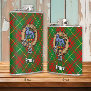 Clan Bruce Crest over Hunting Tartan Hip Flask