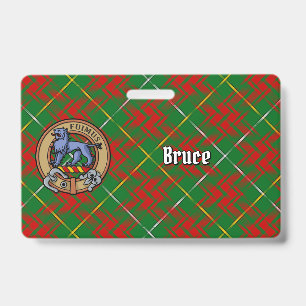 Clan Bruce Crest over Hunting Tartan ID Badge