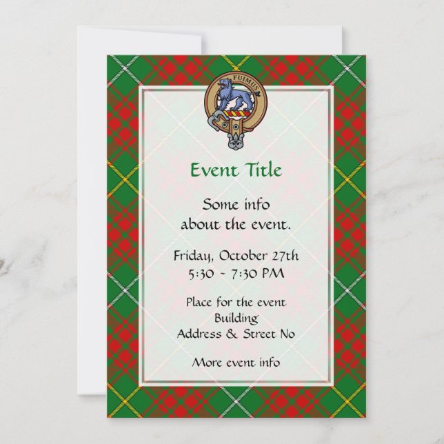Clan Bruce Crest over Hunting Tartan Invitation (Front)
