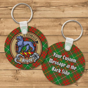 Clan Bruce Crest over Hunting Tartan Key Ring