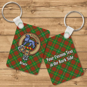 Clan Bruce Crest over Hunting Tartan Key Ring