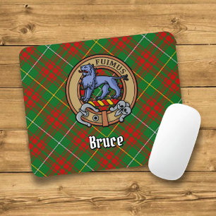 Clan Bruce Crest over Hunting Tartan Mouse Mat