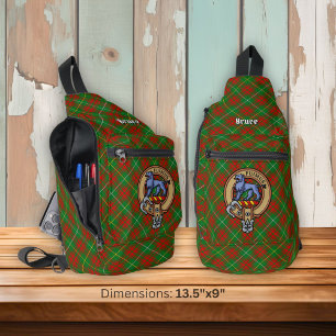 Clan Bruce Crest over Hunting Tartan Sling Bag