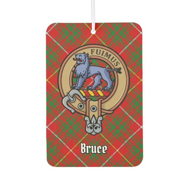 Clan Bruce Crest over Tartan Car Air Freshener (Front)