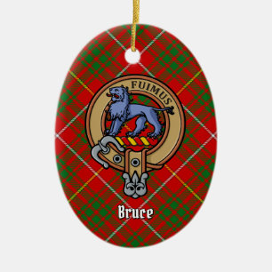 Clan Bruce Crest over Tartan Ceramic Tree Decoration