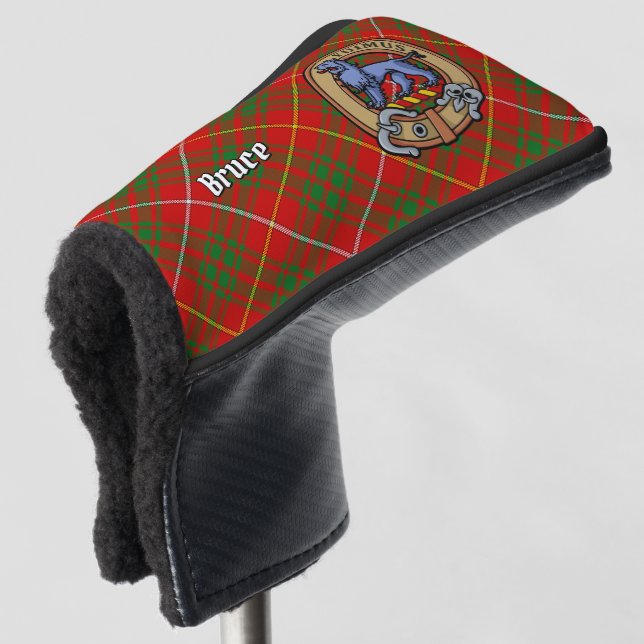 Clan Bruce Crest over Tartan Golf Head Cover (3/4 Front)