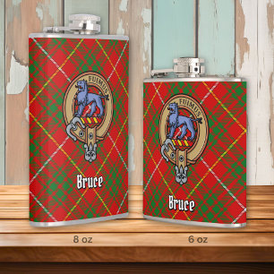 Clan Bruce Crest over Tartan Hip Flask