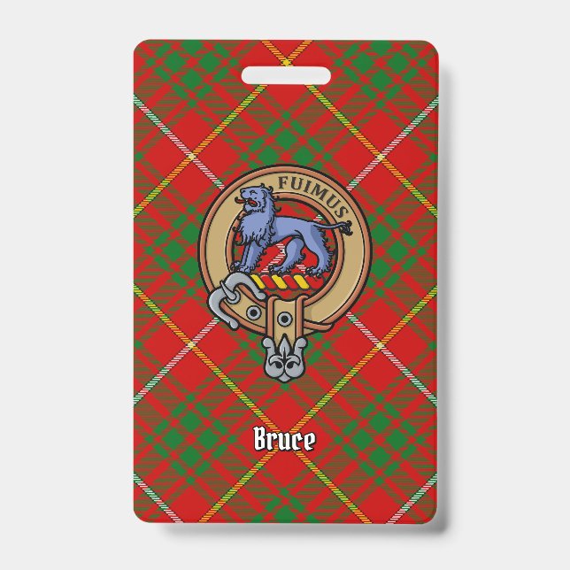 Clan Bruce Crest over Tartan ID Badge (Front)