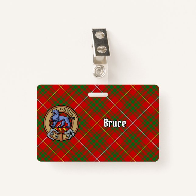 Clan Bruce Crest over Tartan ID Badge (Front with Clip)