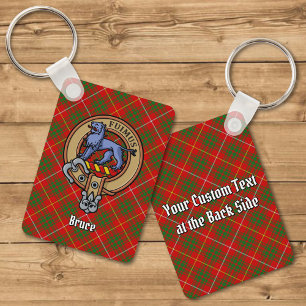 Clan Bruce Crest over Tartan Key Ring