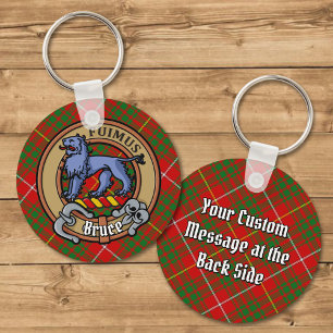 Clan Bruce Crest over Tartan Key Ring