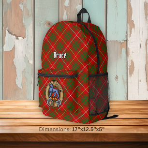 Clan Bruce Crest over Tartan Printed Backpack