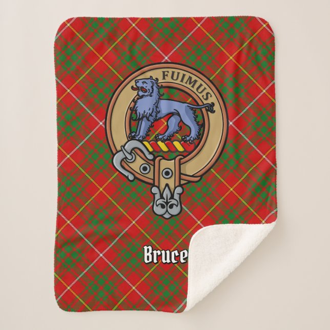 Clan Bruce Crest over Tartan Sherpa Blanket (Front)