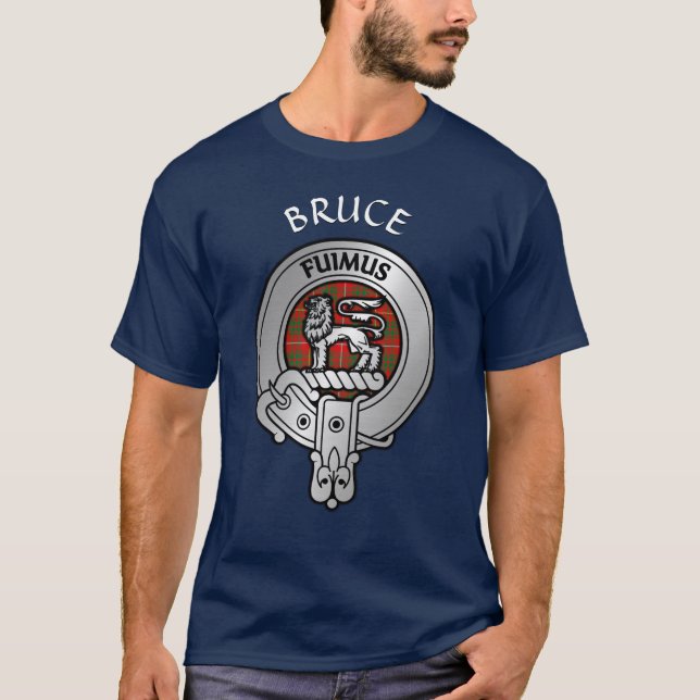 Clan Bruce Crest & Tartan T-Shirt (Front)