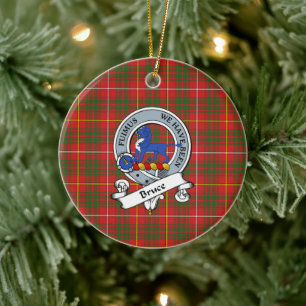 Clan Bruce Modern Badge Tartan Plaid Ceramic Tree Decoration