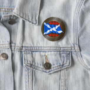 Clan Bruce Tartan Knot & Flag 6 Cm Round Badge