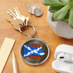 Clan Bruce Tartan Knot & Flag Key Ring