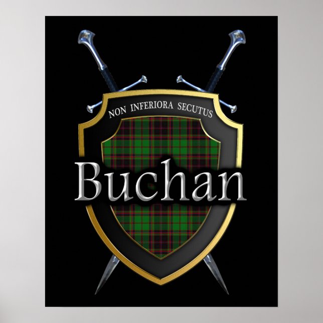Clan Buchan Tartan Shield & Swords Print (Front)