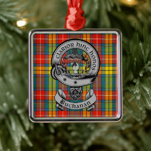 Clan Buchanan Crest Badge & Tartan Metal Tree Decoration