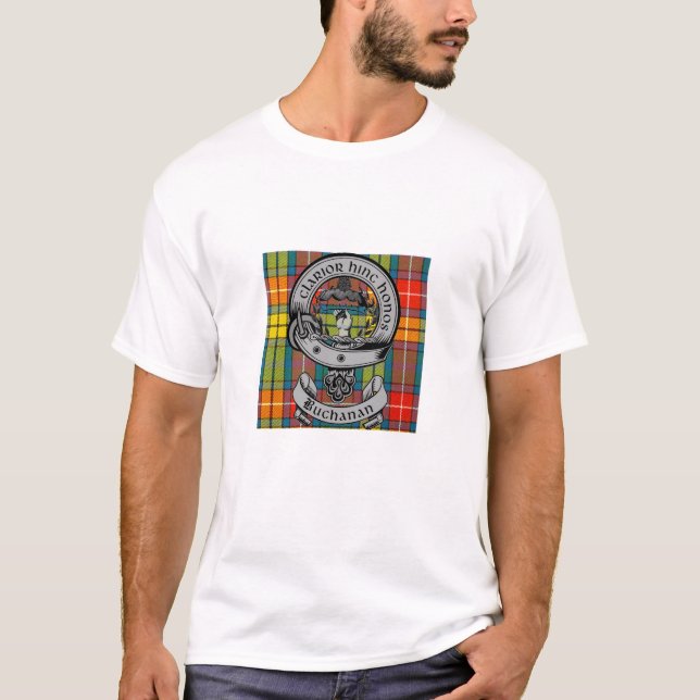 Clan Buchanan Crest Badge & Tartan T-Shirt (Front)