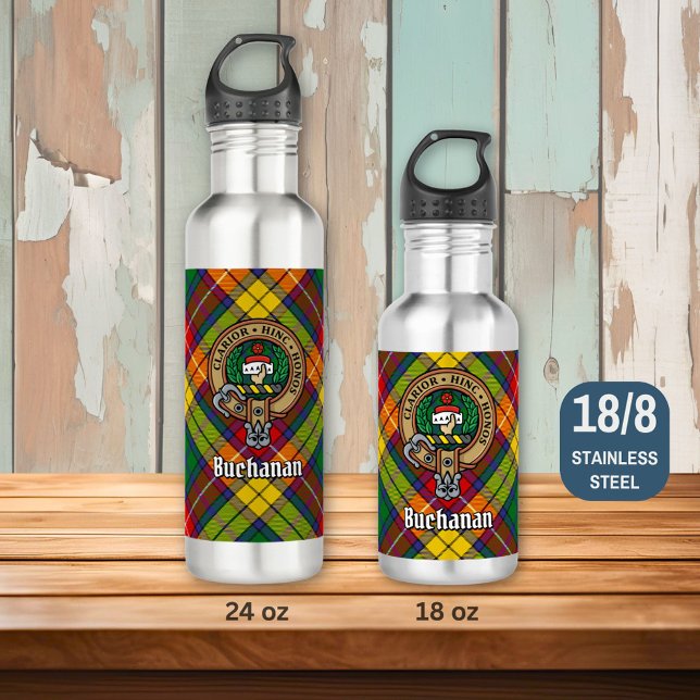 Clan Buchanan Crest over Tartan 710 Ml Water Bottle (Creator Uploaded)