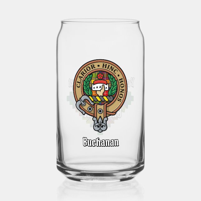 Clan Buchanan Crest over Tartan Can Glass (Front)