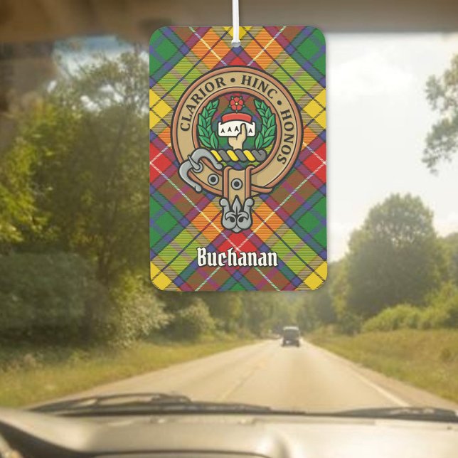 Clan Buchanan Crest over Tartan Car Air Freshener (Creator Uploaded)