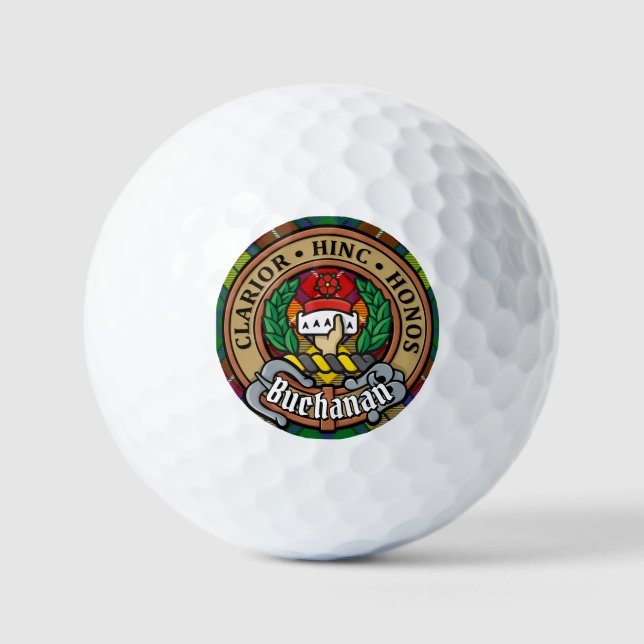 Clan Buchanan Crest over Tartan Golf Balls (Front)