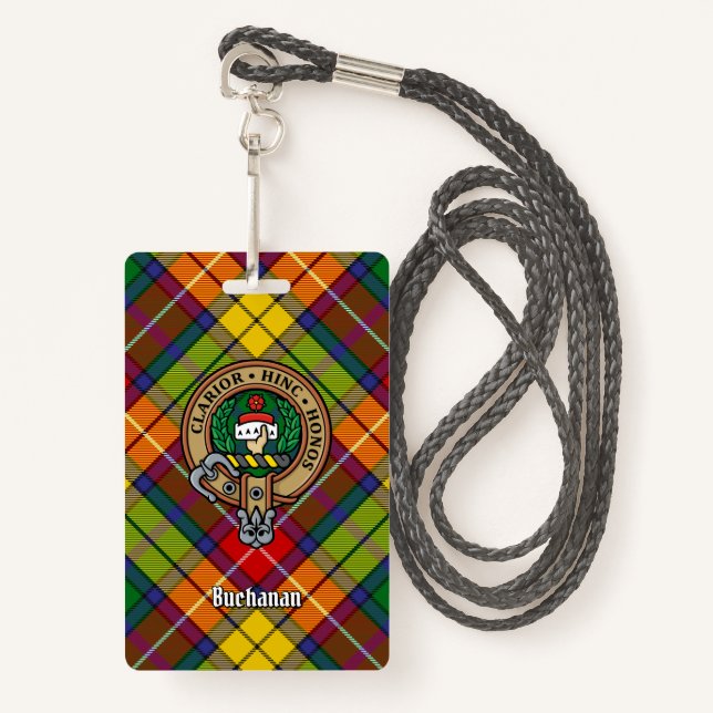 Clan Buchanan Crest over Tartan ID Badge (Front with Lanyard)