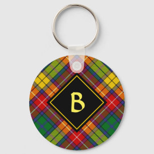 Clan Buchanan Crest over Tartan Key Ring