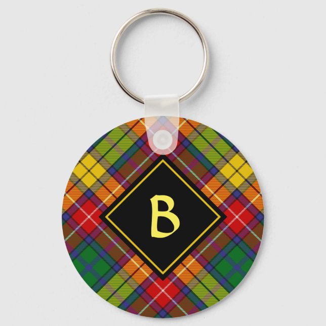 Clan Buchanan Crest over Tartan Key Ring (Front)