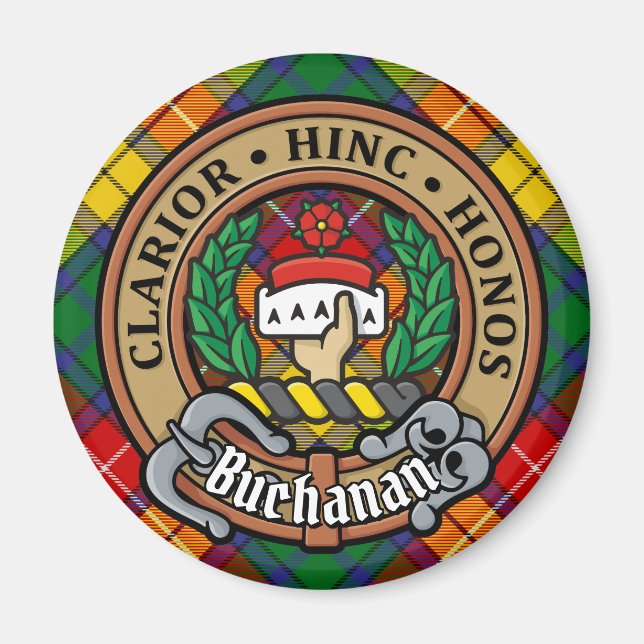 Clan Buchanan Crest over Tartan Magnet (Front)