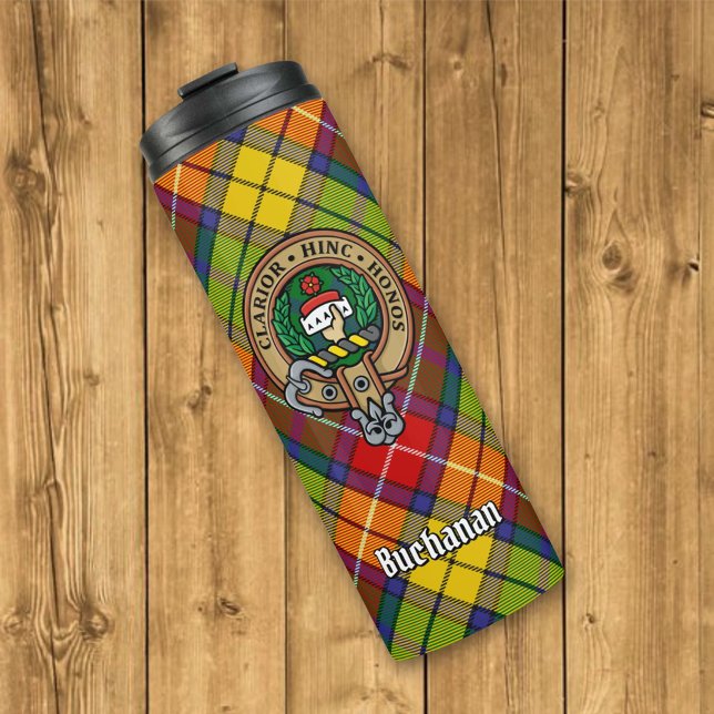 Clan Buchanan Crest over Tartan Thermal Tumbler (Creator Uploaded)